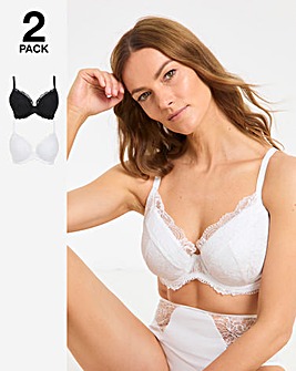 Pretty Secrets (2 Pack) New Ella Wired Padded Plunge Bras (B-G) Black/White