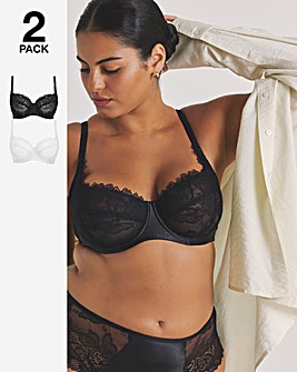 Pretty Secrets (2 Pack) Willow Stretch Lace Balcony Bras (B-F) Black/Cream