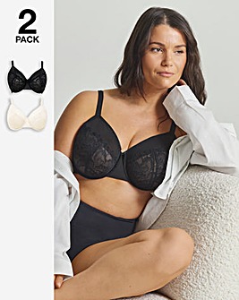 Pretty Secrets (2 Pack) Willow Stretch Lace Minimiser Bras (DD-H) Black/Cream