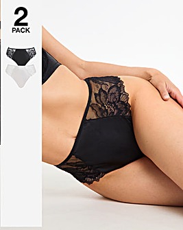 Pretty Secrets 2 Pack Willow Stretch Lace High Leg Knickers Black/Cream