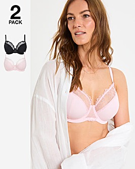 Pretty Secrets Rosalie 2 Pack Wired Full Cup Bras B-G Black/Pink