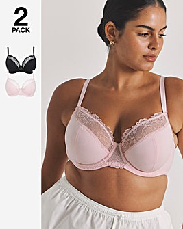 Pretty Secrets (2 Pack) Rosalie Wired Full Cup Bras (B-G) Black/Pink