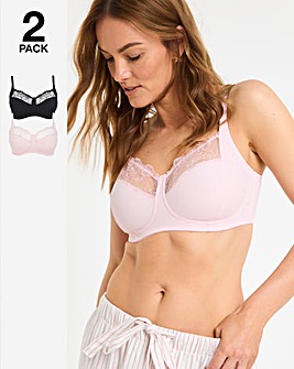 Pretty Secrets Rosalie 2 Pack Non Wired Full Cup Bras B-F Black/Pink