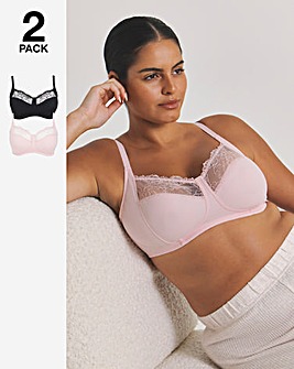 Pretty Secrets (2 Pack) Rosalie Non Wired Full Cup Bras (B-F) Black/Pink