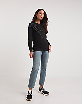 Black Long Sleeve Heat Seal Shoulder Detail Sweatshirt