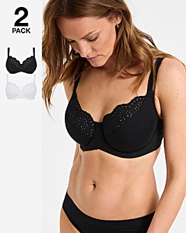 Pretty Secrets (2 Pack) New Jane Wired Full Cup Bras (D-K) Black/White