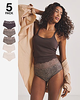 Pretty Secrets 5 Pack Lace Top Full Brief Knickers