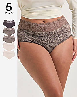 Pretty Secrets (5 Pack) Lace Top Full Brief Knickers