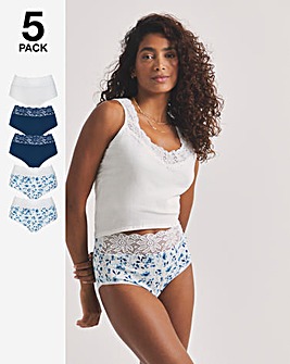 Pretty Secrets 5 Pack Lace Top Full Brief Knickers