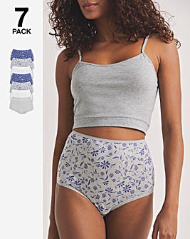 Pretty Secrets 7 Pack Full Fit Brief Knickers - Blue Floral Print