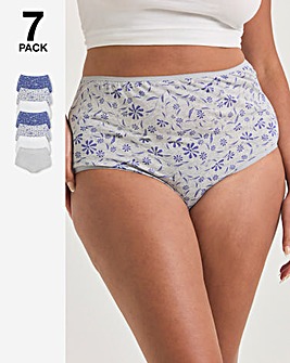 Pretty Secrets 7 Pack Full Fit Brief Knickers - Blue Floral Print