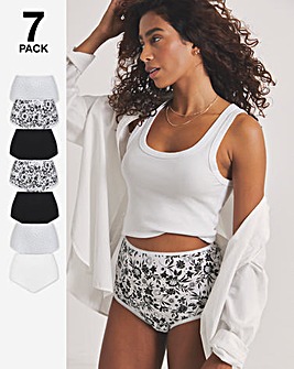 Pretty Secrets 7 Pack Full Fit Brief Knickers - Mono Floral Print