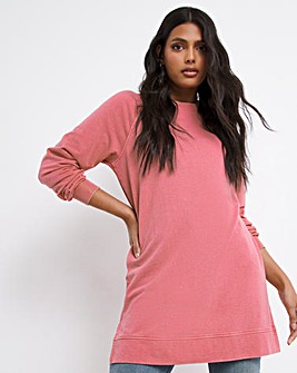 Bright Pink Long Sleeve Washed Split Side Tunic