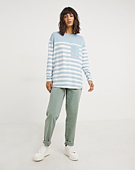 Blue and White Stripe Long Sleeve Soft Touch Top