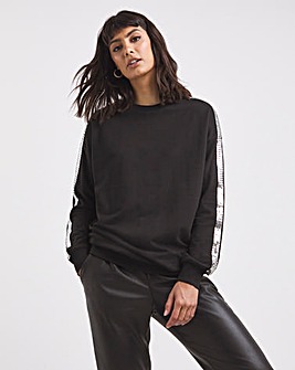 Black Long Sequin Sequin Sleeve Sweatshirt