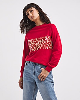 Crimson Leopard Foil Band Long Sleeve Sweatshirt