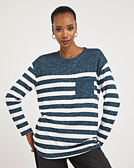 Blue and Ivory Stripe Long Sleeve Cosy Soft Touch Top