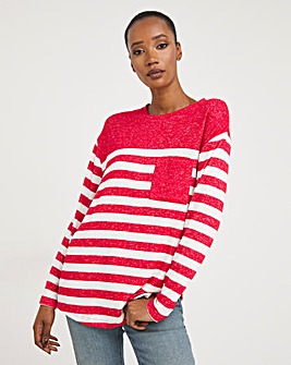 Red and Ivory Stripe Long Sleeve Cosy Soft Touch Top