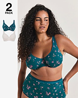 2 Pack Slimma Cotton Full Cup Wired Bras Floral Print