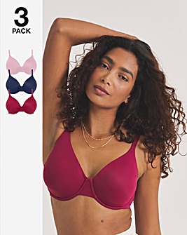 Pretty Secrets (3 Pack) Claire Micro Moulded Full Cup Wired Bras B-E Berry Multi