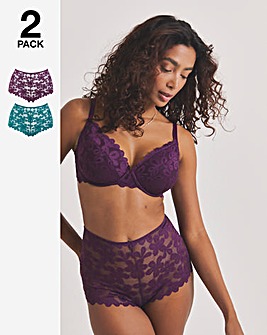 Pretty Secrets (2 Pack) Daisy Lace Short Knickers Green/Plum
