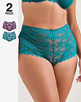 Pretty Secrets (2 Pack) Daisy Lace Short Knickers Green/Plum