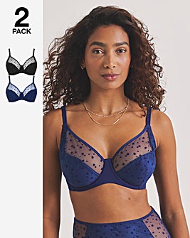 Pretty Secrets (2 Pack) Hannah Stars Full Cup Wired Bras (B-G) Navy/Black