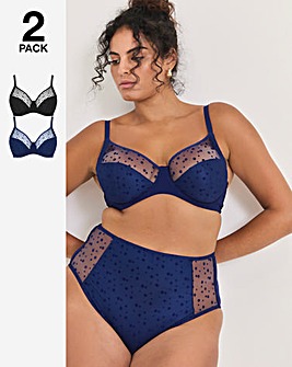 Pretty Secrets (2 Pack) Hannah Stars Full Cup Wired Bras (B-G) Navy/Black