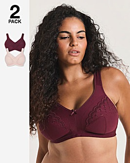 Pretty Secrets Sally 2 Pack Minimiser Non Wired Bras D-J Cherry/Stone