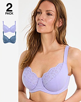 Pretty Secrets New Jane 2 Pack Wired Full Cup Bras D-K Lilac/Denim Blue