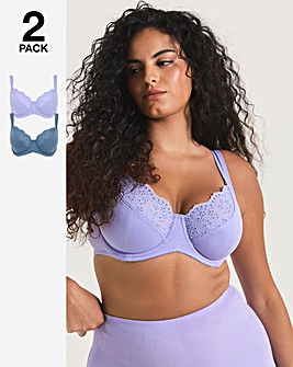 Pretty Secrets New Jane 2 Pack Wired Full Cup Bras D-K Lilac/Denim Blue
