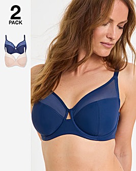 Pretty Secrets Maisie 2 Pack Mesh Minimiser Bras D-H Navy/Cream