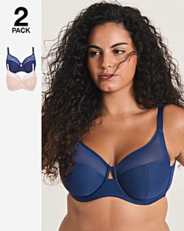 Pretty Secrets Maisie 2 Pack Mesh Minimiser Bras D-H Navy/Cream