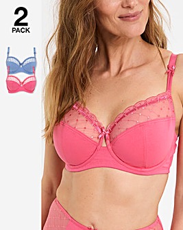 Pretty Secrets Rachel 2 Pack Embroidery Wired Balcony Bras B-G Pink/Blue