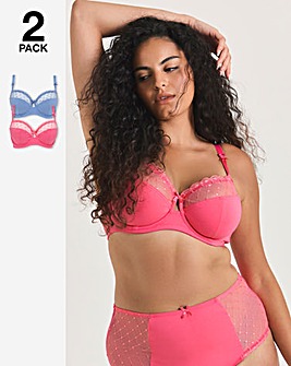 Pretty Secrets Rachel 2 Pack Embroidery Wired Balcony Bras B-G Pink/Blue
