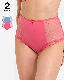 Pretty Secrets Rachel 2 Pack Embroidery Deep Brief Knickers Pink/Blue