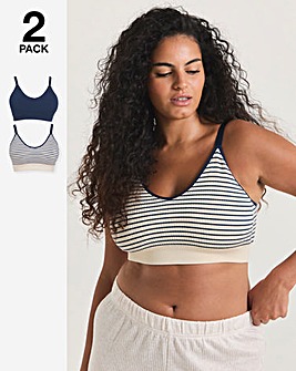 Pretty Secrets (2 Pack) Knitted Stripe Comfort Tops Navy Stripe