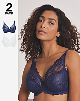 Pretty Secrets (2 Pack) New Ella Wired Full Cup Bras (C-J) Navy/White