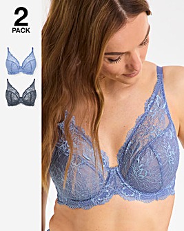 Pretty Secrets (2 Pack) New Ella Wired Full Cup Bras (C-J) Light Blue/Grey