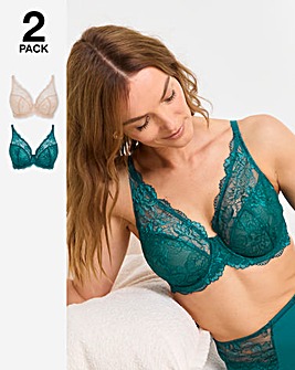 Pretty Secrets (2 Pack) New Ella Full Cup Wired Bras (C- J) Teal/Ivory