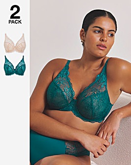 Pretty Secrets (2 Pack) New Ella Full Cup Wired Bras (C- J) Teal/Ivory