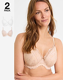 Pretty Secrets New Ella 2 Pack Wired Padded Plunge Bras B-G - Blush/White