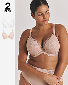 Pretty Secrets New Ella 2 Pack Wired Padded Plunge Bras B-G - Blush/White