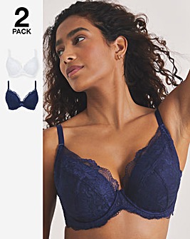 Pretty Secrets (2 Pack) New Ella Wired Padded Plunge Bras (B-G) Navy/White