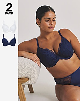 Pretty Secrets (2 Pack) New Ella Wired Padded Plunge Bras (B-G) Navy/White