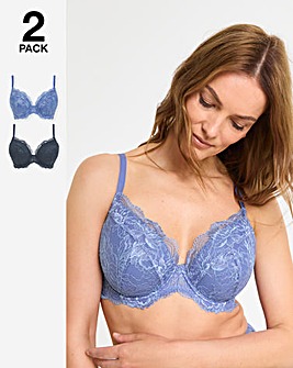 Pretty Secrets (2 Pack) New Ella Wired Padded Plunge Bras (B-G) Light Blue/Grey