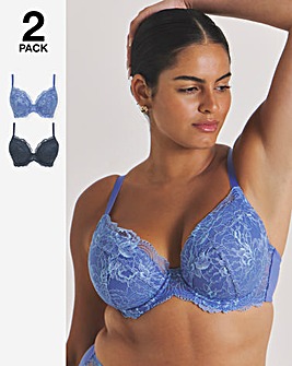 Pretty Secrets (2 Pack) New Ella Wired Padded Plunge Bras (B-G) Light Blue/Grey