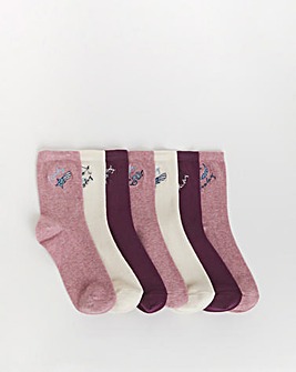 Pretty Secrets 7 Pair Pack Embroidery Days Of The Week Ankle Socks Wide Fit
