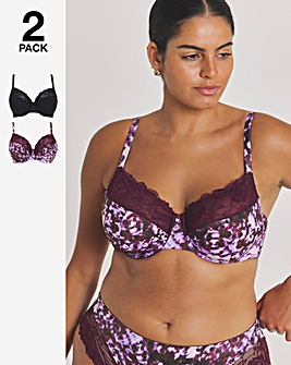 Pretty Secrets (2 Pack) Adrianne Full Cup Wired Bras (C-F) Animal Print/Black