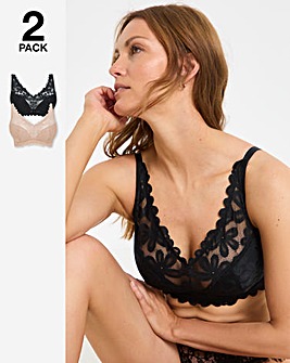 Pretty Secrets 2 Pack Daisy Lace Non Wired Padded Bras B-F Black/Almond